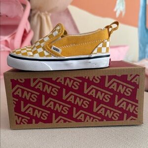 Vans Yellow and White Checkered Kids Slip-On Shoes
